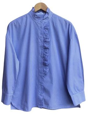 Mango Vintage Sweet Romantic Cotton Button Up Long Sleeve Top